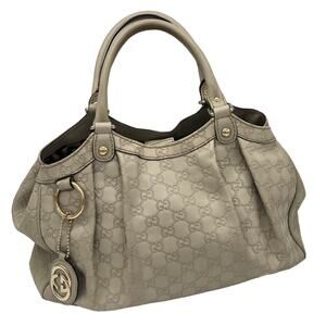 GUCCI GUCCISSIMA Sukey 211944 Medium Leather Tote Handbag Ivory with Gold